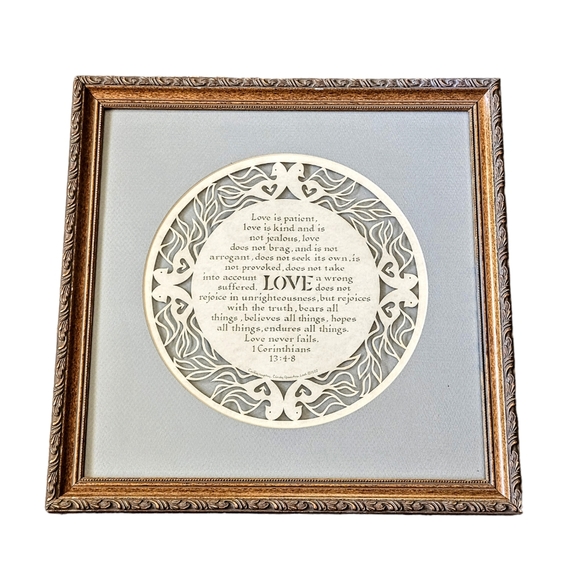 Framed 1 Corinthians 13 Love Chapter Laser Art Design by Cindy Jacobs Ltd 1988 - Picture 1 of 10